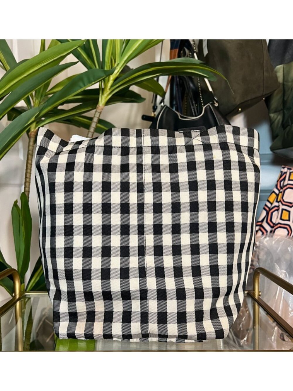 TORY BURCH BLACK AND WHITE PIPER GIGHAM TOTE - Picture 3 of 11